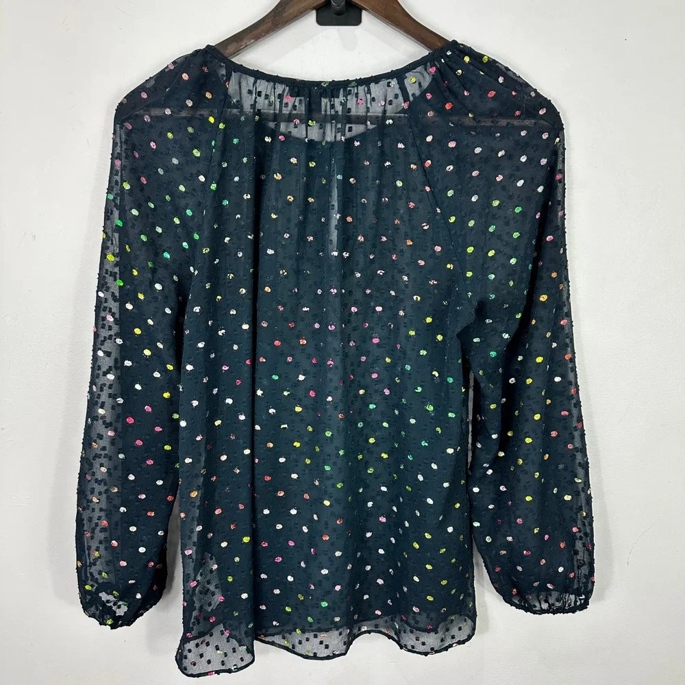 J. Crew Sheer Mesh Polka Dot Top Womens Small Black Flowy Whimsical‎ Layering